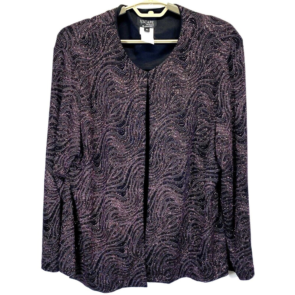 XSCAPE BY JOANNA CHEN Women Cardigan Blazer 3X Purple Rhinestone Lined Stretch
